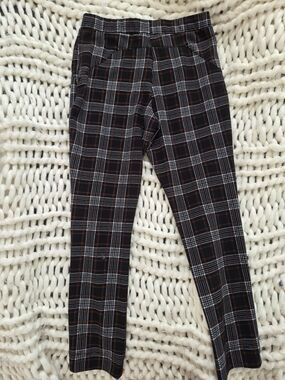 Adrienne Vittadini Black Plaid Pants with Orange Accent